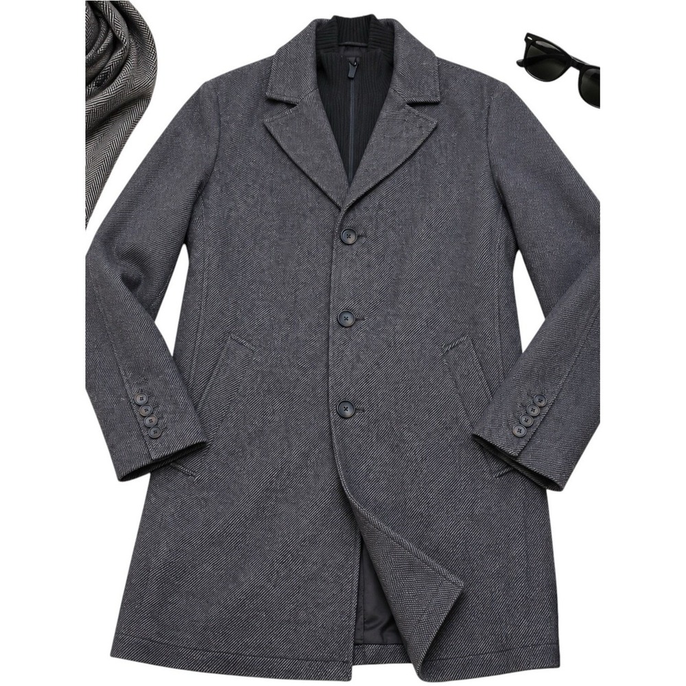 Kenneth Cole New York Mens Gray Wool Blend Herringbone Top Coat Overcoat Medium